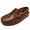Atlanta Mocassin Boy's and Girl's Penny Loafer Leather Loafers, Camel Sierra Antik Clearance