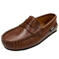 Atlanta Mocassin Boy's and Girl's Penny Loafer Leather Loafers, Camel Sierra Antik Clearance