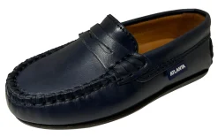 Atlanta Mocassin Boy's and Girl's Smooth Leather Penny Loafers, Navy Blue Sierra Antik Best