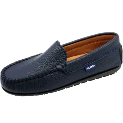 Atlanta Mocassin Boy's and Girl's Pebbled Leather Loafers, Navy Blue Fashion
