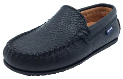 Atlanta Mocassin Boy's and Girl's Pebbled Leather Loafers, Black Outlet