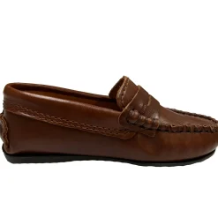 Atlanta Mocassin Boy's and Girl's Penny Loafer Leather Loafers, Camel Sierra Antik Clearance