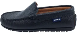 Atlanta Mocassin Boy's and Girl's Pebbled Leather Loafers, Black Outlet