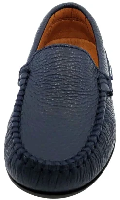 Atlanta Mocassin Boy's and Girl's Pebbled Leather Loafers, Navy Blue Fashion
