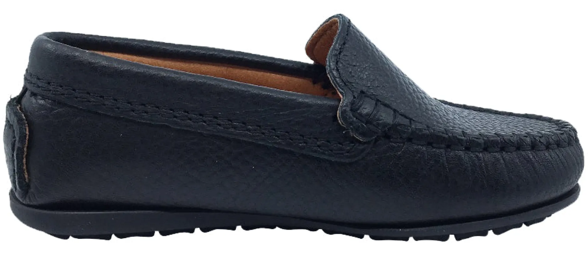 Atlanta Mocassin Boy's and Girl's Pebbled Leather Loafers, Black Outlet