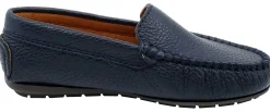 Atlanta Mocassin Boy's and Girl's Pebbled Leather Loafers, Navy Blue Fashion