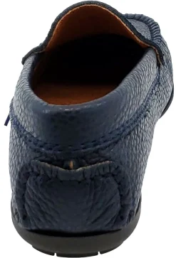 Atlanta Mocassin Boy's and Girl's Pebbled Leather Loafers, Navy Blue Fashion