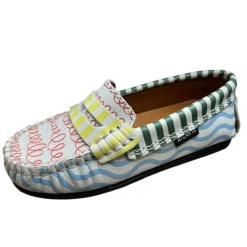Atlanta Mocassin Atlanta Moccasin Boy's and Girl's Originals 032 Penny Loafer - Print Wave Blue & St Online