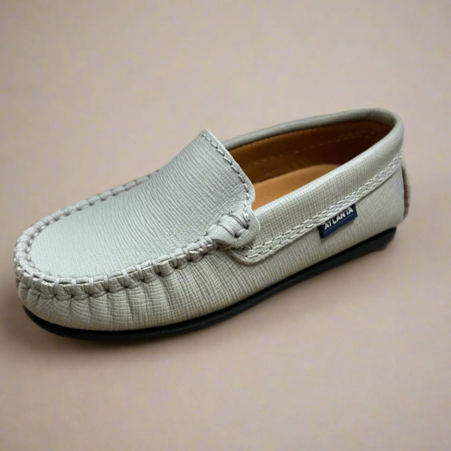 Atlanta Mocassin Atlanta Moccasin Boy's and Girl's Originals 015 Plain Vamp Loafers - Grey Stone Safiano Online