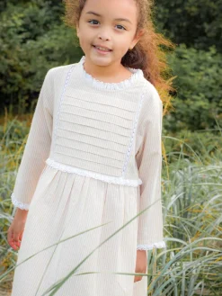 Beet World Lulu Dress, Oatmeal Stripe Clearance