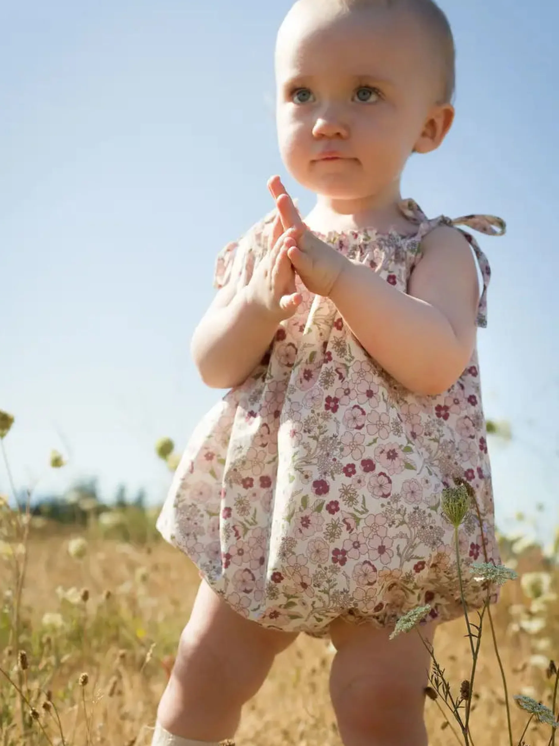 Beet World Strap Romper, Pink Ditsy Hot