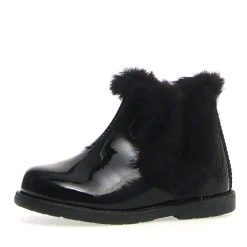 Falcotto Girl's Winter Wood Fur Shoes, Black Patent Fashion