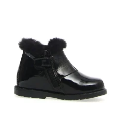 Falcotto Girl's Winter Wood Fur Shoes, Black Patent Fashion
