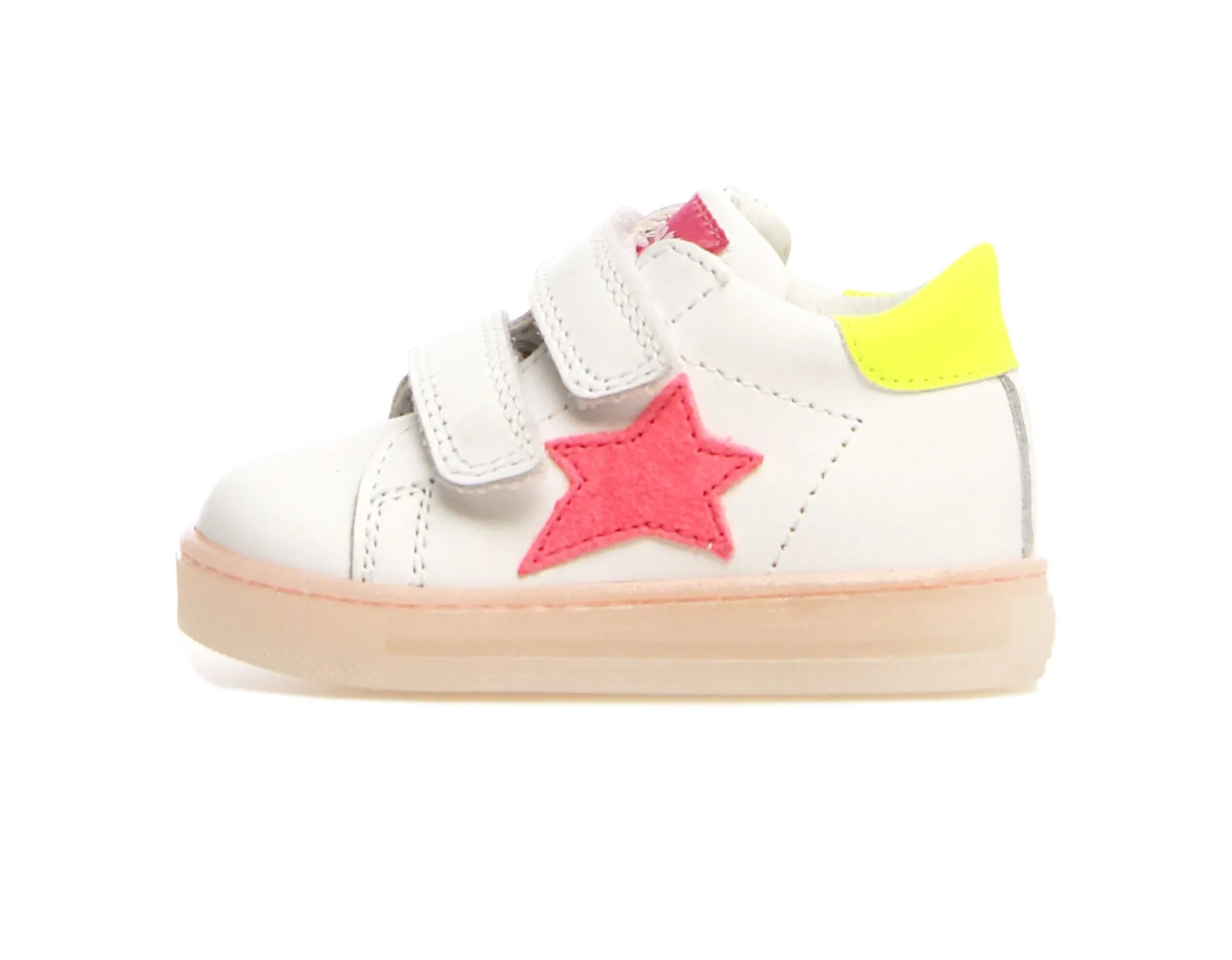 Falcotto Sasha VL Girl's Leather Sneakers - White/Candy Fluoscerent Online