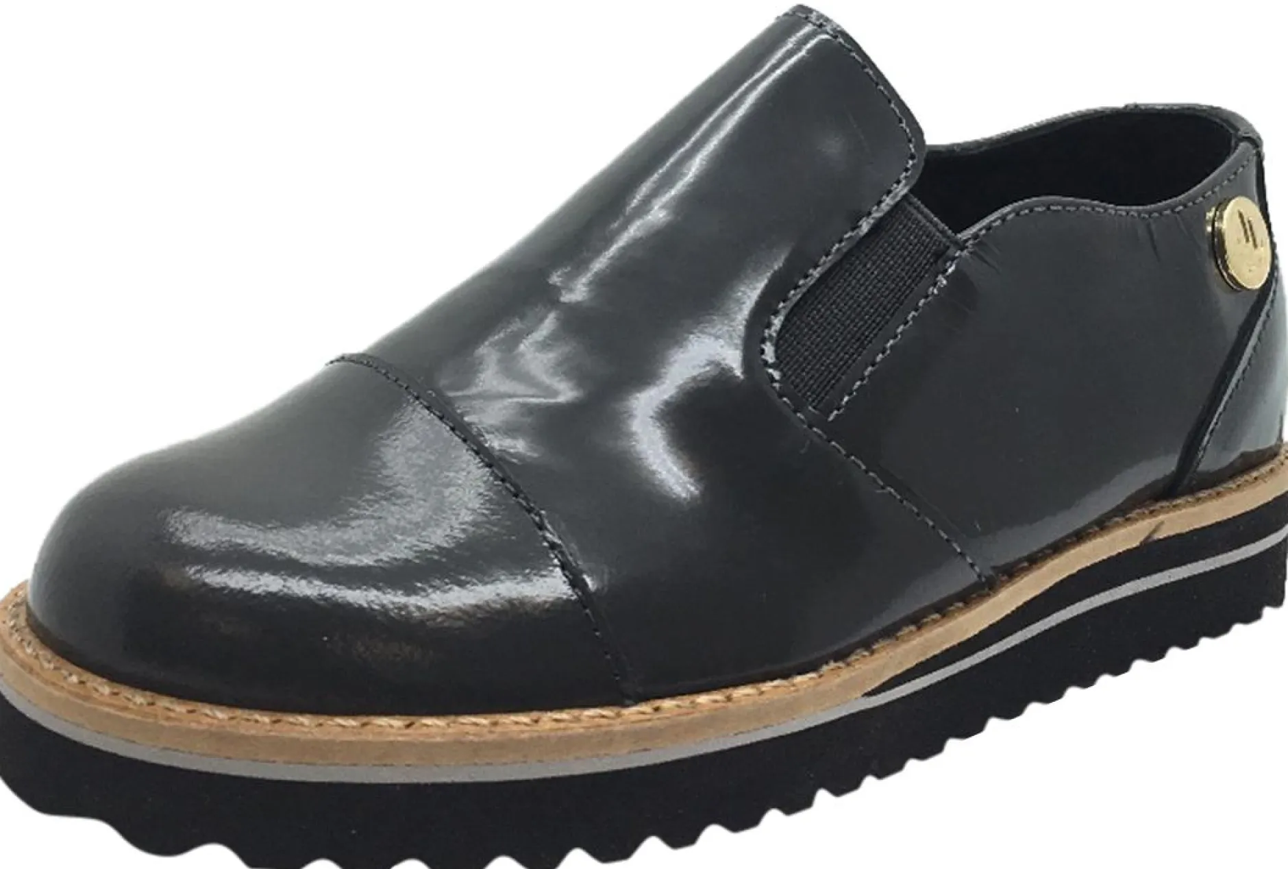 Luccini Girl's Grey Patent Leather Platform Smoking Loafer Flats Best