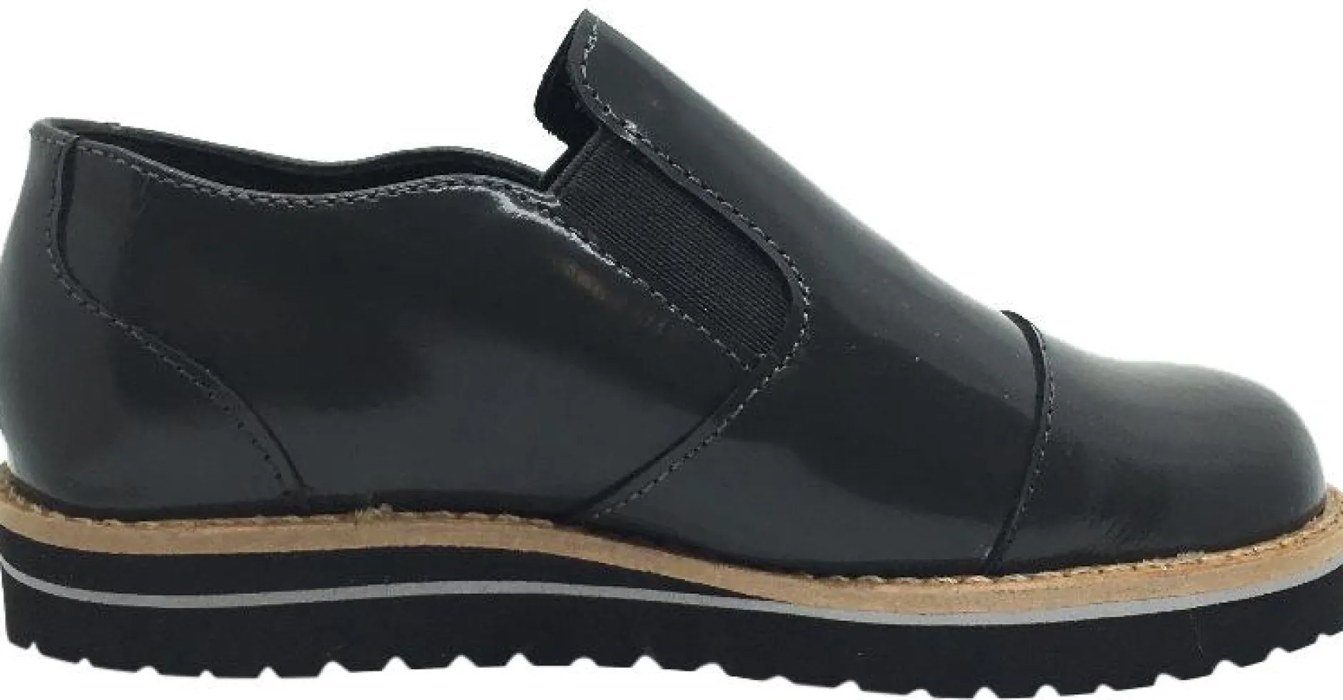 Luccini Girl's Grey Patent Leather Platform Smoking Loafer Flats Best