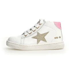 Naturino Pinn High Zip Girl's Casual Shoes - White/Platinum Best