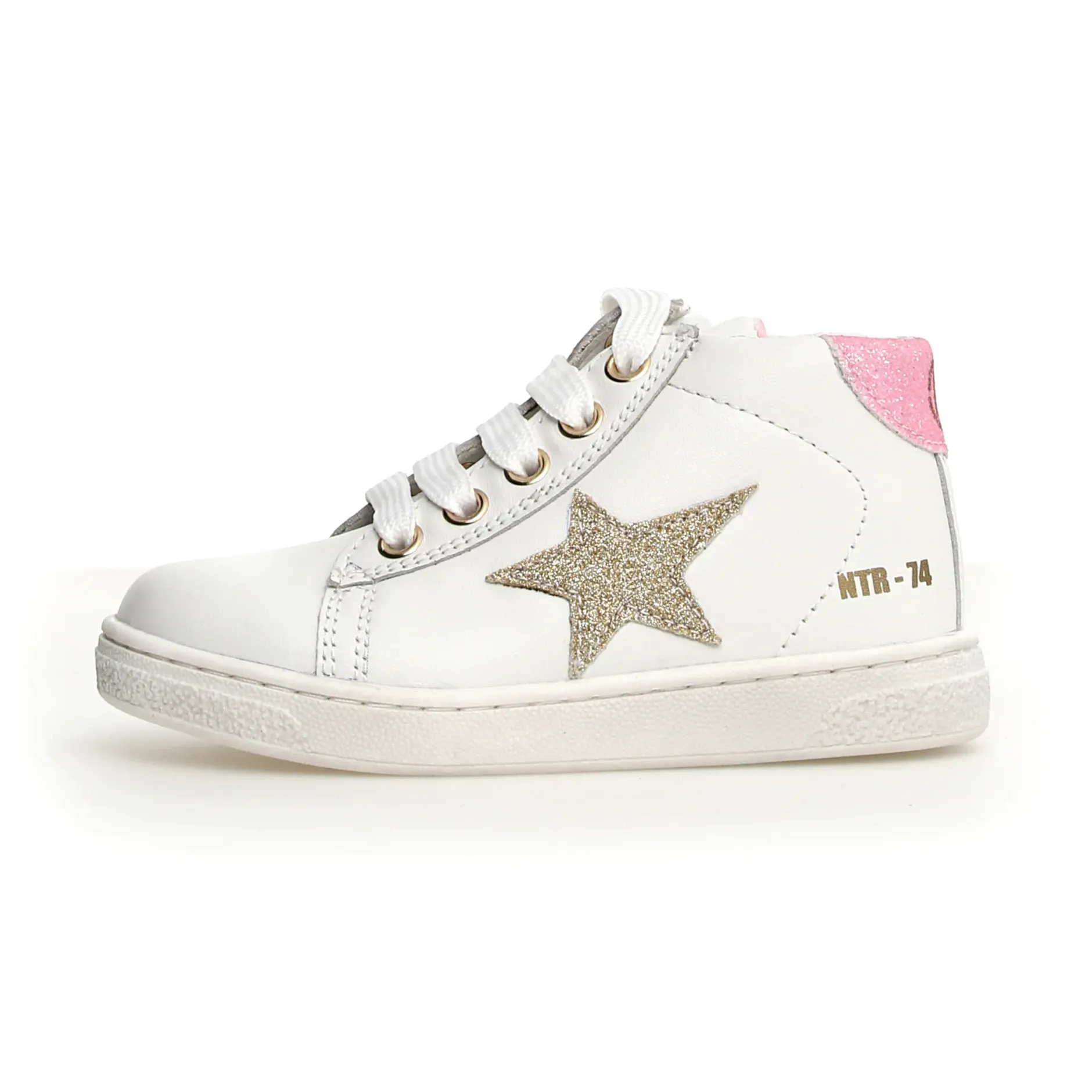 Naturino Pinn High Zip Girl's Casual Shoes - White/Platinum Best