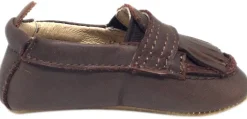 Old Soles Boy's and Girl's Distressed Brown Leather Bambini Domain Tassel Fringe Loafer Crib Walker Baby Shoe Fashion