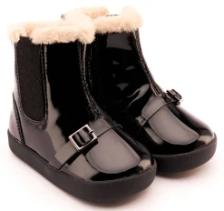 Old Soles Girl's 378 Buckle My Boot Booties - Black Patent Fashion
