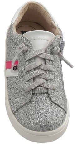 Old Soles Girl's Glambo Leather Sneakers, Glam Argent/Snow/Neon Pink/Silver Sale