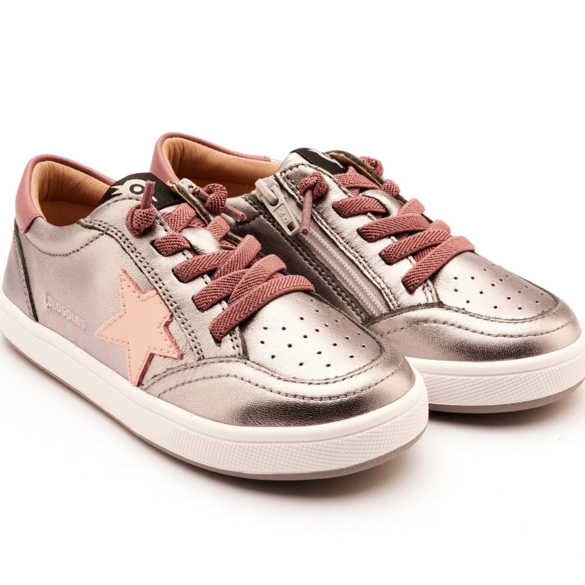 Old Soles Girl's Platinum Runner Casual Shoes - Rich Silver / Malva / Powder Pink Sale