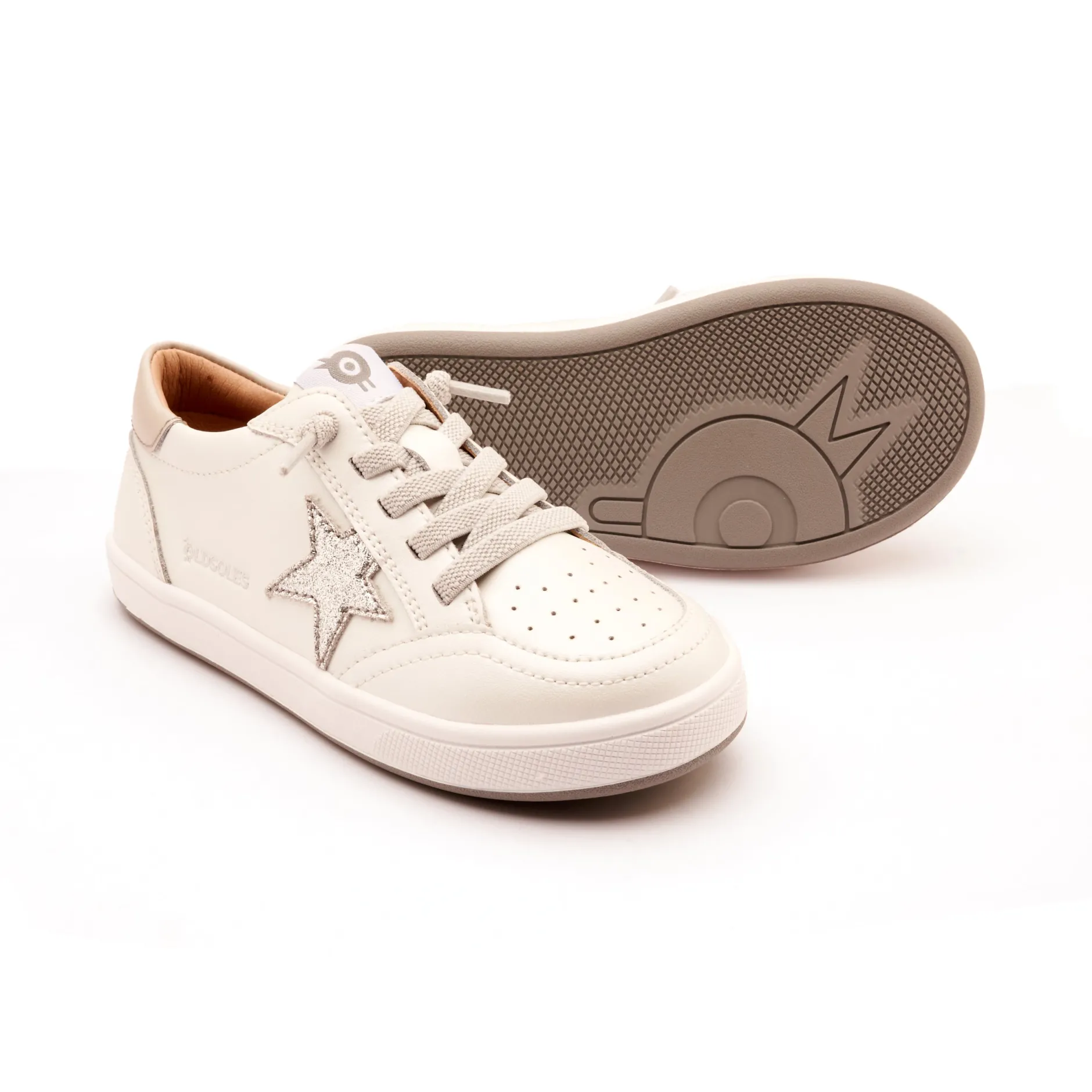 Old Soles Girl's Platinum Runner Casual Shoes - Nacardo Blanco / Gris / Glam Argent Clearance