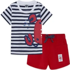 Tuc Tuc Crabby Striped T-shirt and Red Bermuda Shorts Set Clearance