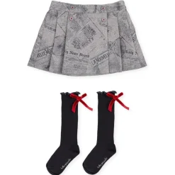 Tutto Piccolo 2430 Newspaper Print Skirt - Grey Discount