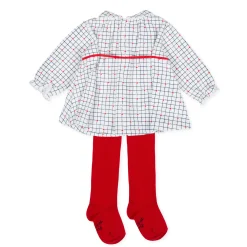 Tutto Piccolo 9797 Vestido Interlock Dress With Tights - Optical White/Red Best
