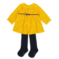 Tutto Piccolo 9796 Vestido Tundosado Velor Dress With Tights - Mustard Discount