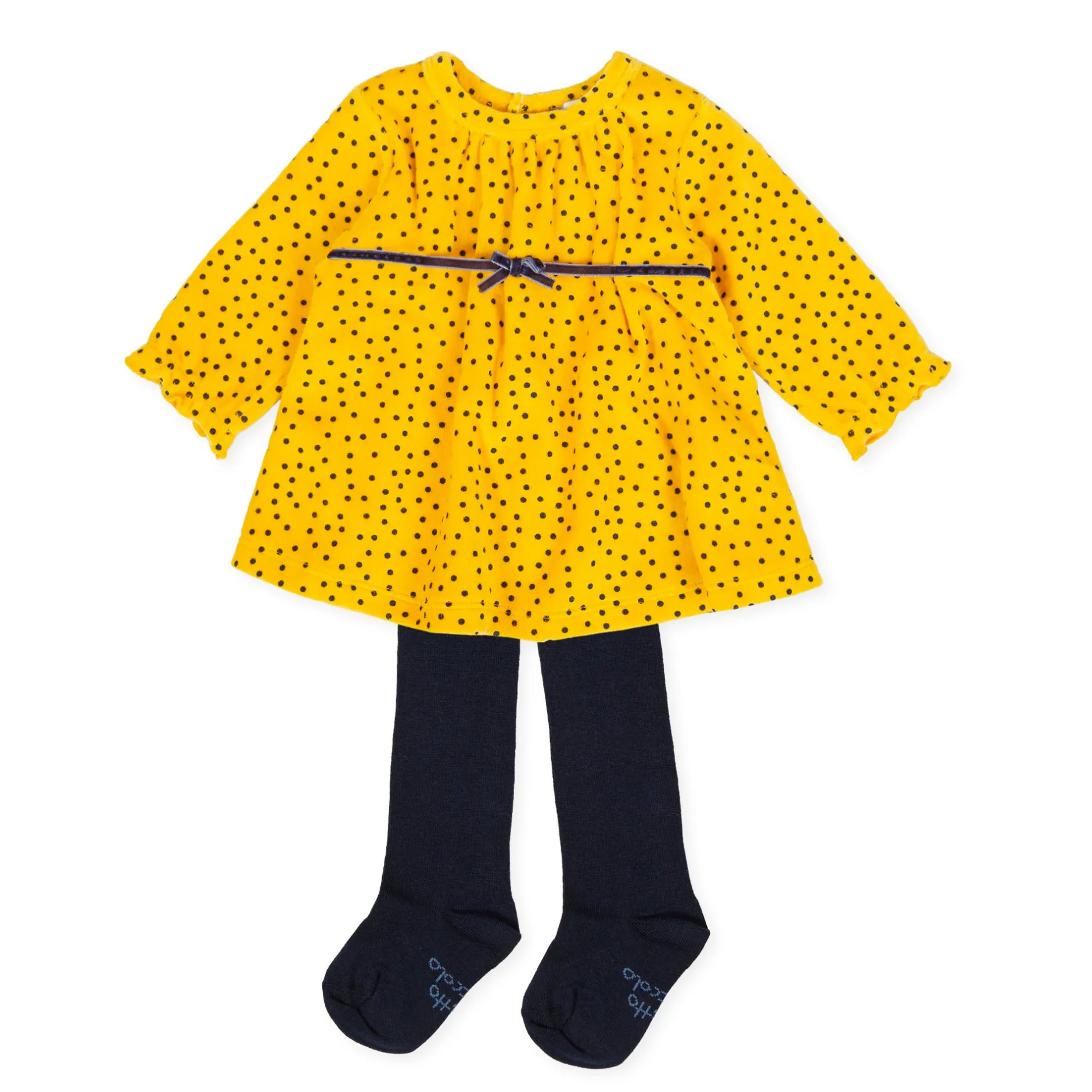 Tutto Piccolo 9796 Vestido Tundosado Velor Dress With Tights - Mustard Discount
