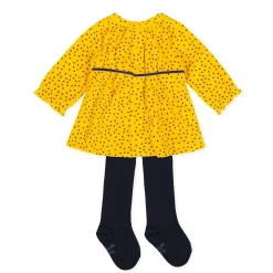 Tutto Piccolo 9796 Vestido Tundosado Velor Dress With Tights - Mustard Discount