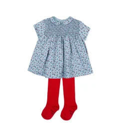 Tutto Piccolo Vestido Viyella Con Leotardos Short Sleeve Dress With Tights - Atlantic Blue Discount